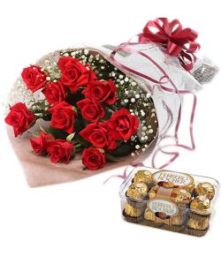 send 12 red roses with ferrero box to japan