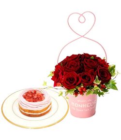 Flower with Cake Delivery Japan - Petit Rose & Strawberry Cake