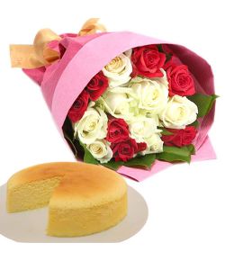 Cheap Combo Gift Delivery Japan-Mix Roses with Cheese Cake