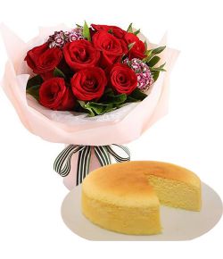 Birthday Combo Gift Delivery Japan - Roses Baked Cheese Cake