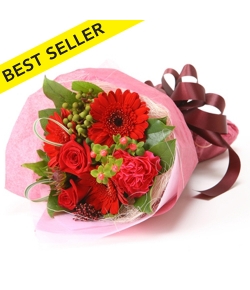 red flowers in bouquet