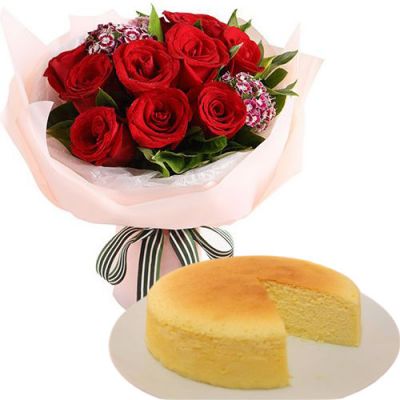 Birthday Combo Gift Delivery Japan - Roses Baked Cheese Cake